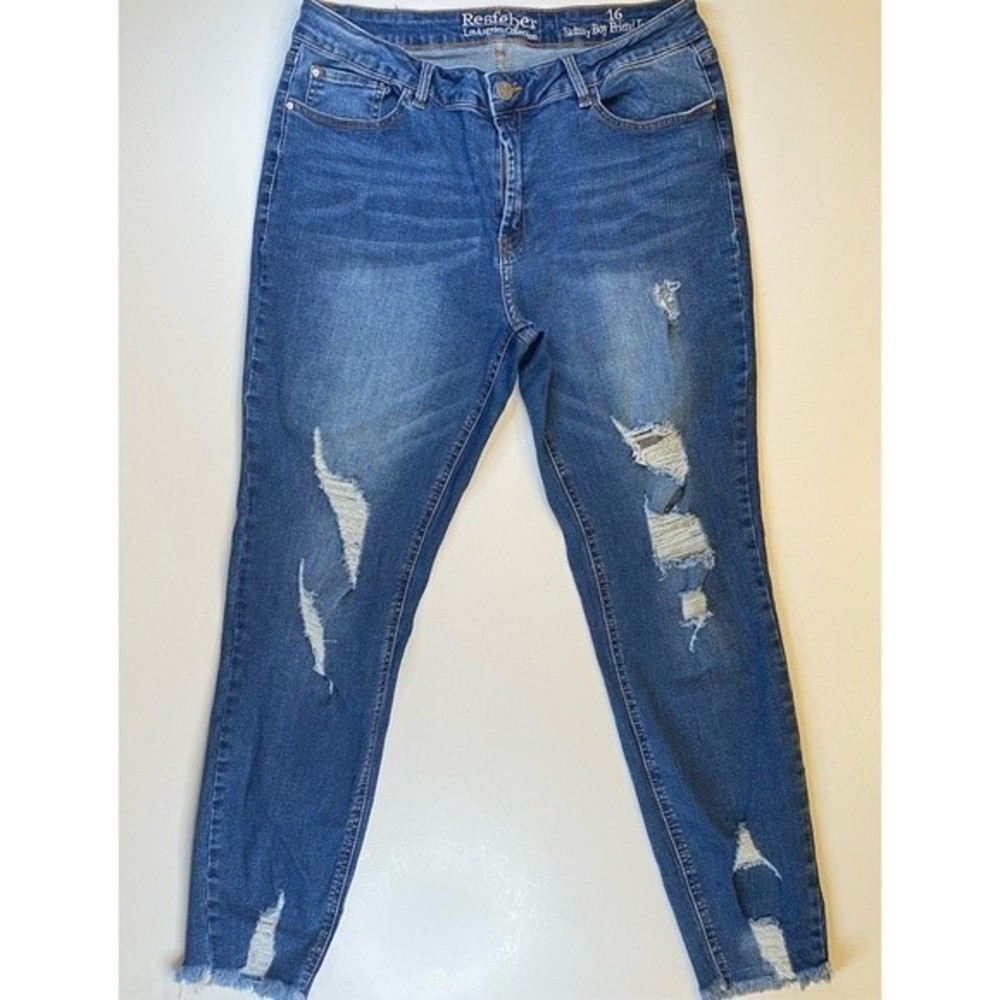 Resfeber Los Angeles Boyfriend Distressed Sz 16 Denim Blue Jeans Raw Hem Casual
